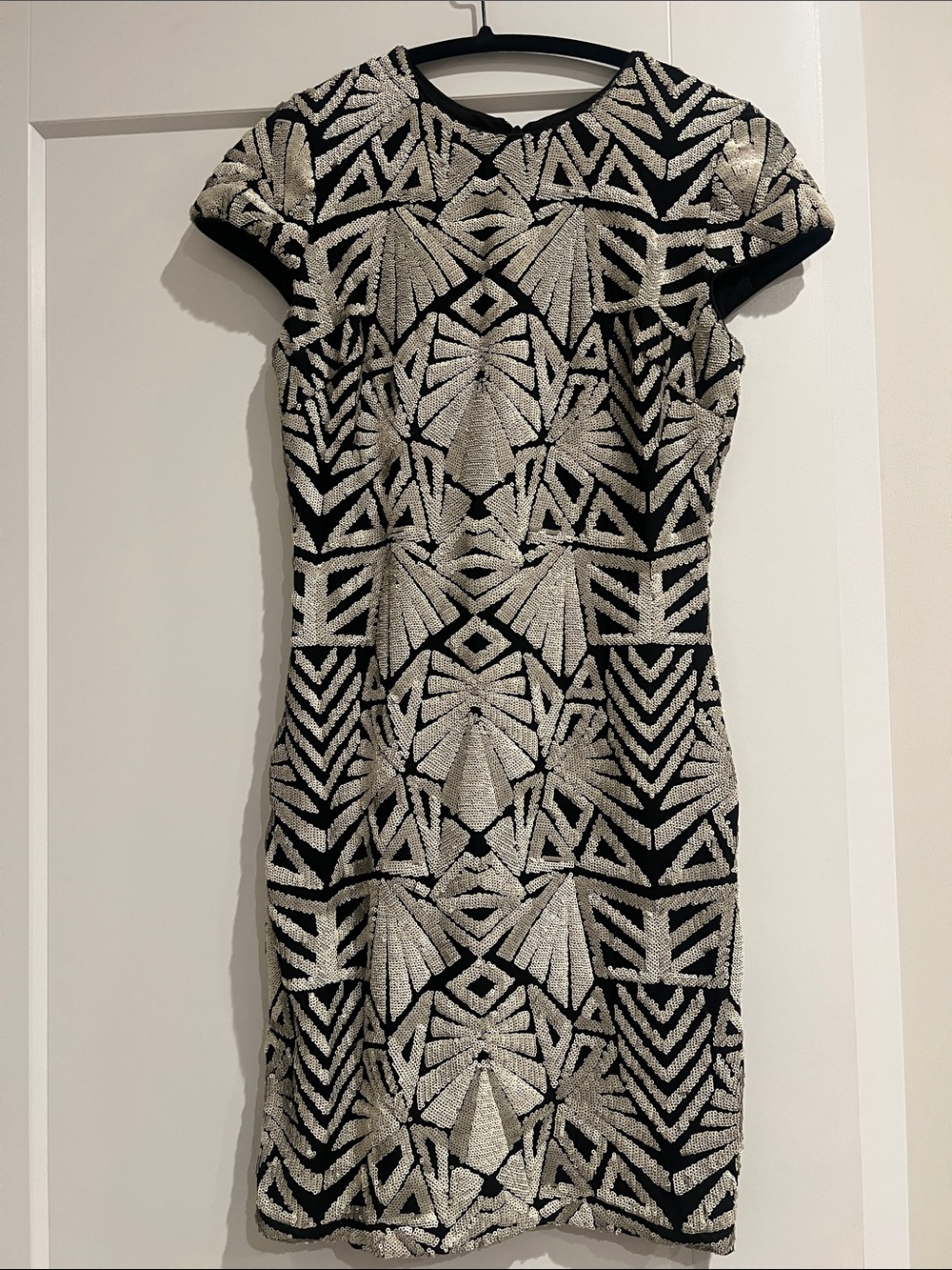 Dress the Population Black and Silver Beaded Geometric Mini Dress